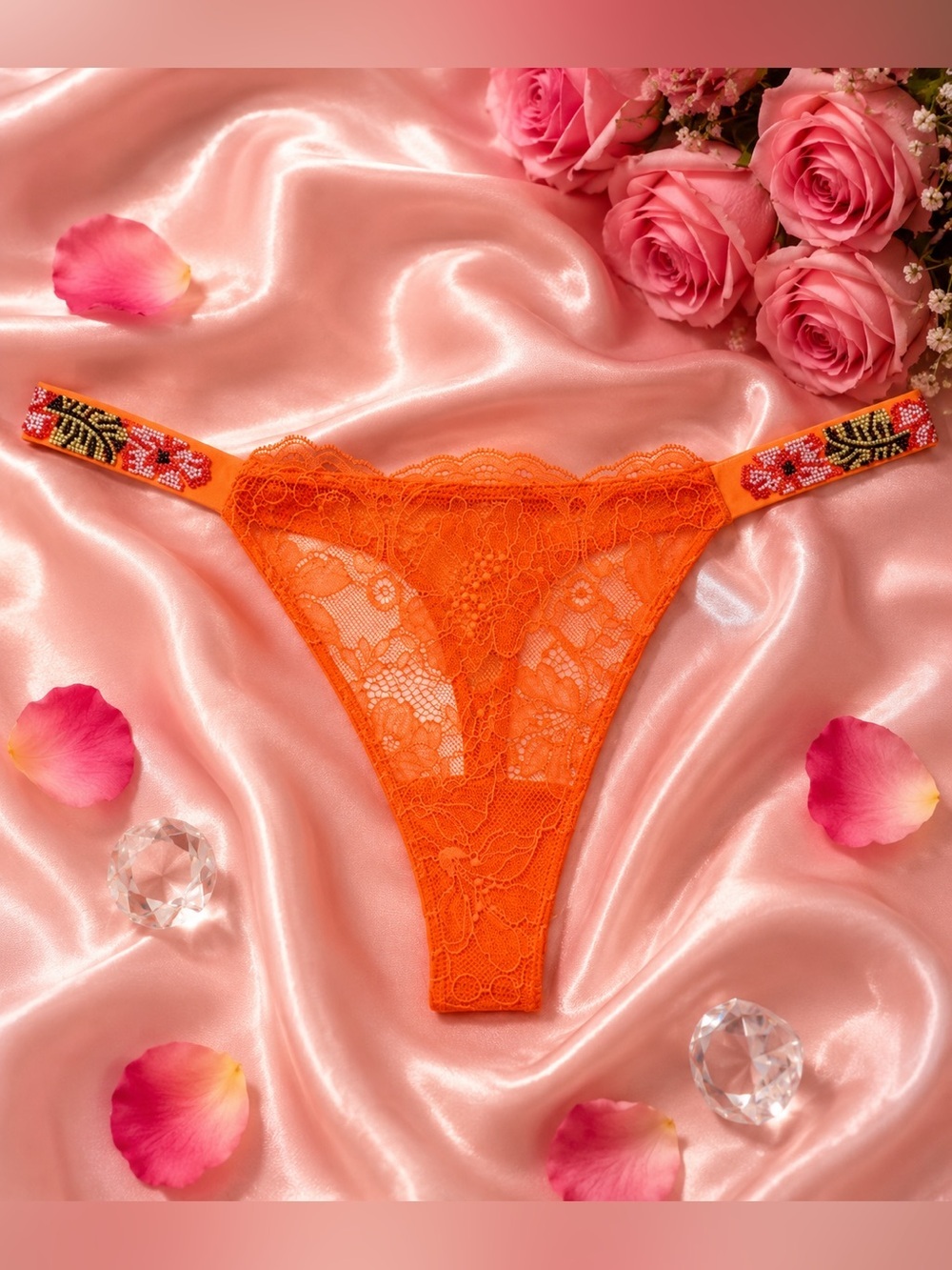 Victoria’s Secret Lace Shine Thong in Vibrant Orange – NWT